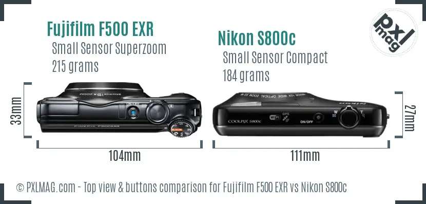 Fujifilm F500 EXR vs Nikon S800c top view buttons comparison