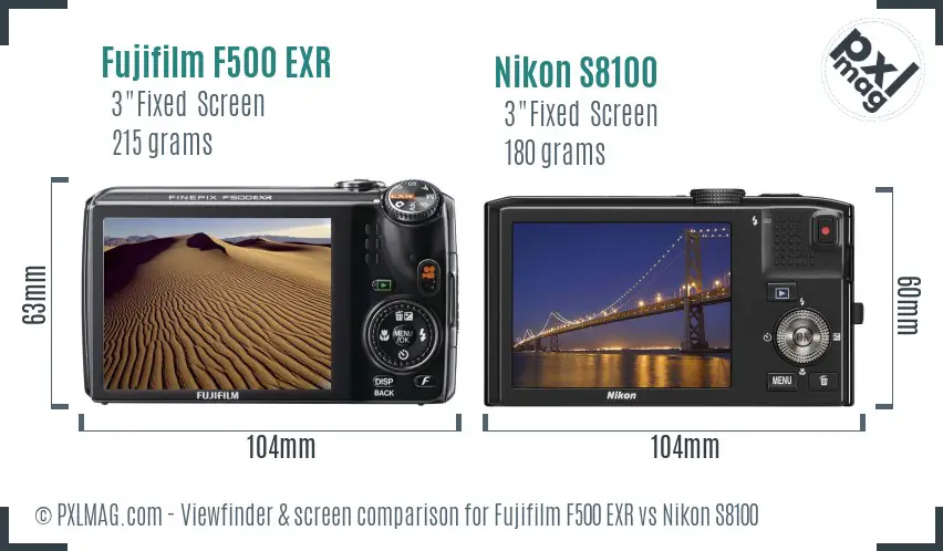 Fujifilm F500 EXR vs Nikon S8100 Screen and Viewfinder comparison