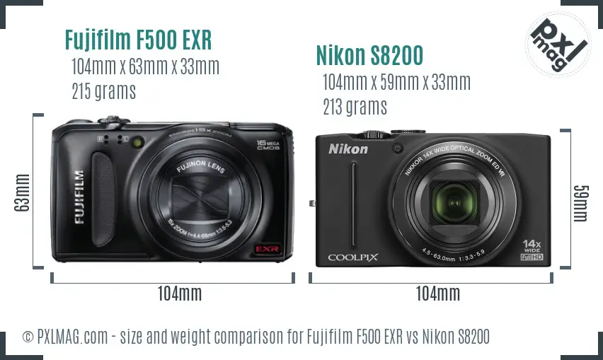 Fujifilm F500 EXR vs Nikon S8200 size comparison Fujifilm F500 EXR vs Nikon S8200 size comparison