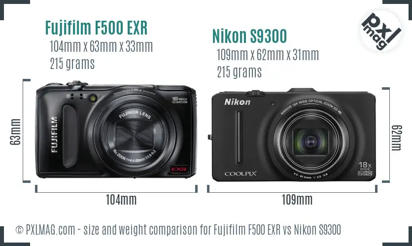 Fujifilm F500 EXR vs Nikon S9300 size comparison