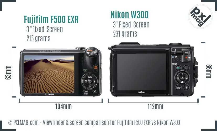 Fujifilm F500 EXR vs Nikon W300 Screen and Viewfinder comparison