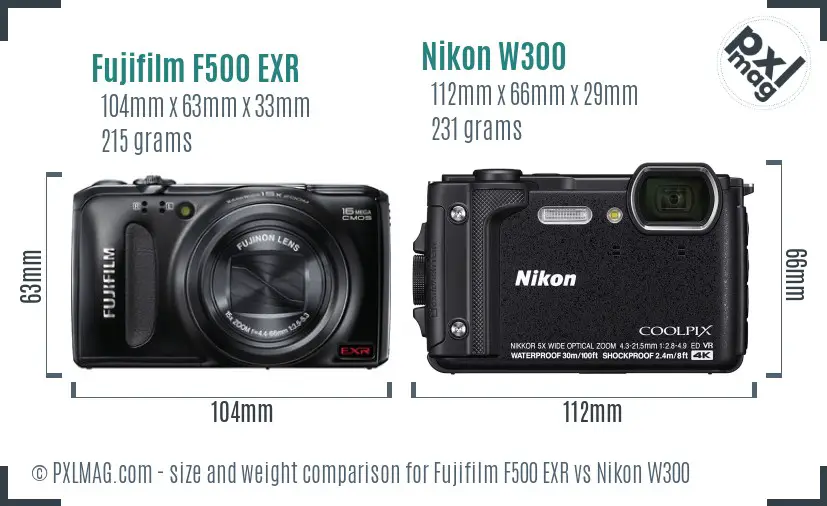 Fujifilm F500 EXR vs Nikon W300 size comparison