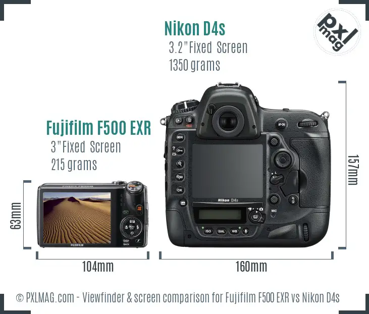 Fujifilm F500 EXR vs Nikon D4s Screen and Viewfinder comparison