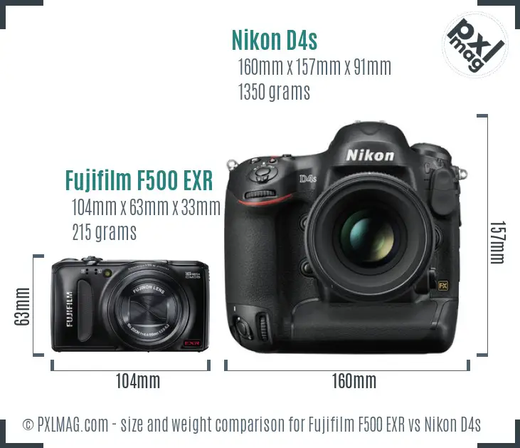 Fujifilm F500 EXR vs Nikon D4s size comparison