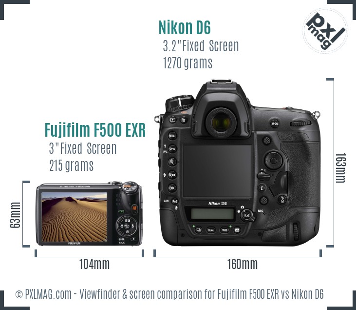 Fujifilm F500 EXR vs Nikon D6 Screen and Viewfinder comparison