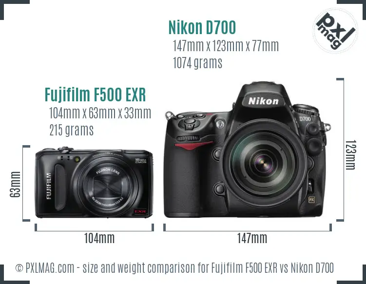 Fujifilm F500 EXR vs Nikon D700 size comparison Fujifilm F500 EXR vs Nikon D700 size comparison