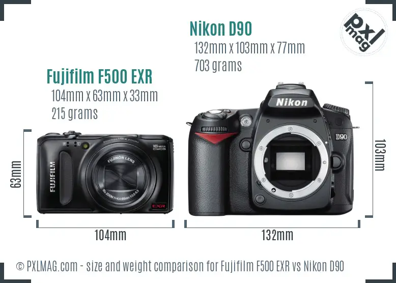 Fujifilm F500 EXR vs Nikon D90 size comparison Fujifilm F500 EXR vs Nikon D90 size comparison