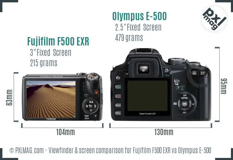 Fujifilm F500 EXR vs Olympus E-500 Screen and Viewfinder comparison Fujifilm F500 EXR vs Olympus E-500 Screen and Viewfinder comparison