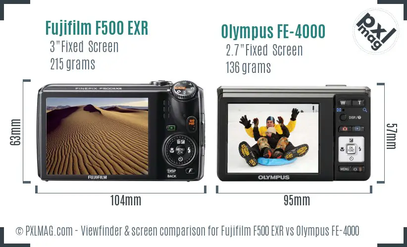 Fujifilm F500 EXR vs Olympus FE-4000 Screen and Viewfinder comparison