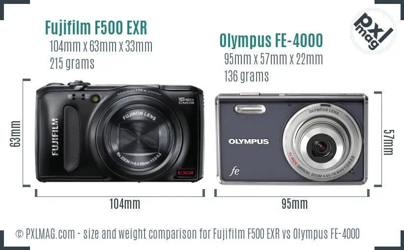 Fujifilm F500 EXR vs Olympus FE-4000 size comparison
