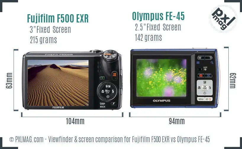 Fujifilm F500 EXR vs Olympus FE-45 Screen and Viewfinder comparison