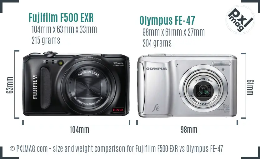 Fujifilm F500 EXR vs Olympus FE-47 size comparison