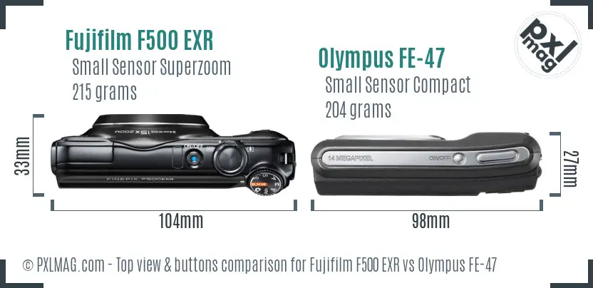 Fujifilm F500 EXR vs Olympus FE-47 top view buttons comparison