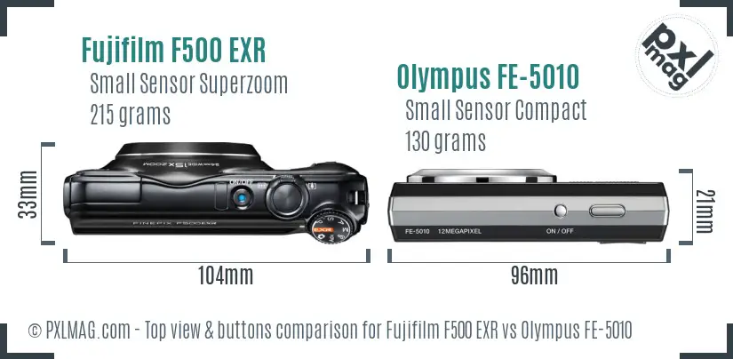 Fujifilm F500 EXR vs Olympus FE-5010 top view buttons comparison