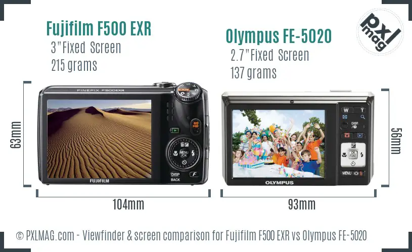Fujifilm F500 EXR vs Olympus FE-5020 Screen and Viewfinder comparison