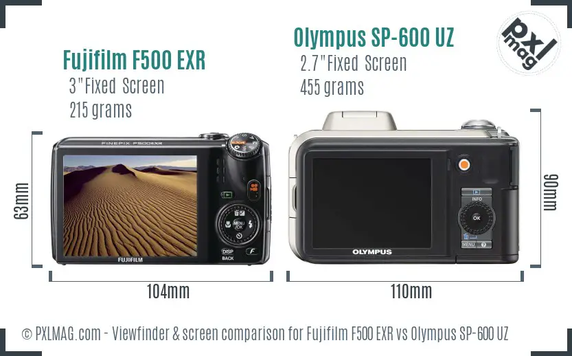 Fujifilm F500 EXR vs Olympus SP-600 UZ Screen and Viewfinder comparison