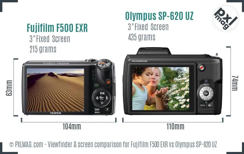 Fujifilm F500 EXR vs Olympus SP-620 UZ Screen and Viewfinder comparison Fujifilm F500 EXR vs Olympus SP-620 UZ Screen and Viewfinder comparison