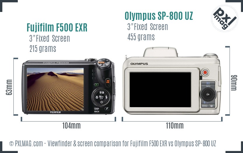 Fujifilm F500 EXR vs Olympus SP-800 UZ Screen and Viewfinder comparison