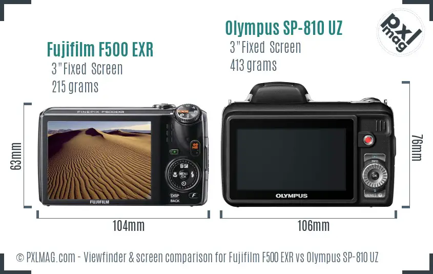 Fujifilm F500 EXR vs Olympus SP-810 UZ Screen and Viewfinder comparison