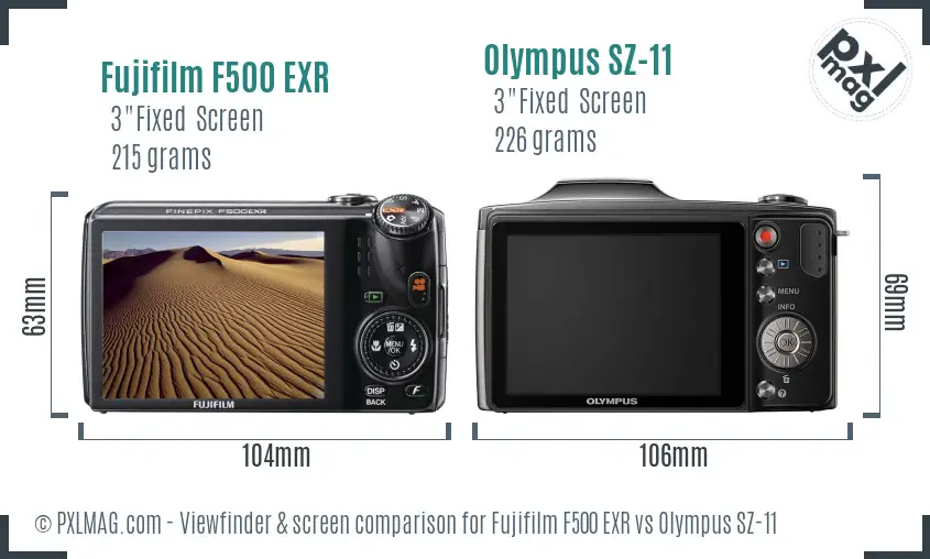 Fujifilm F500 EXR vs Olympus SZ-11 Screen and Viewfinder comparison