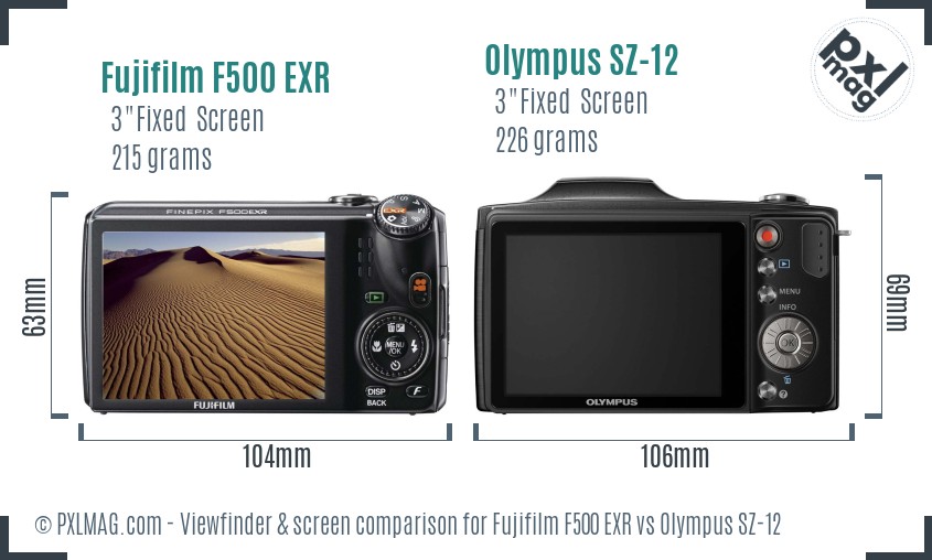 Fujifilm F500 EXR vs Olympus SZ-12 Screen and Viewfinder comparison