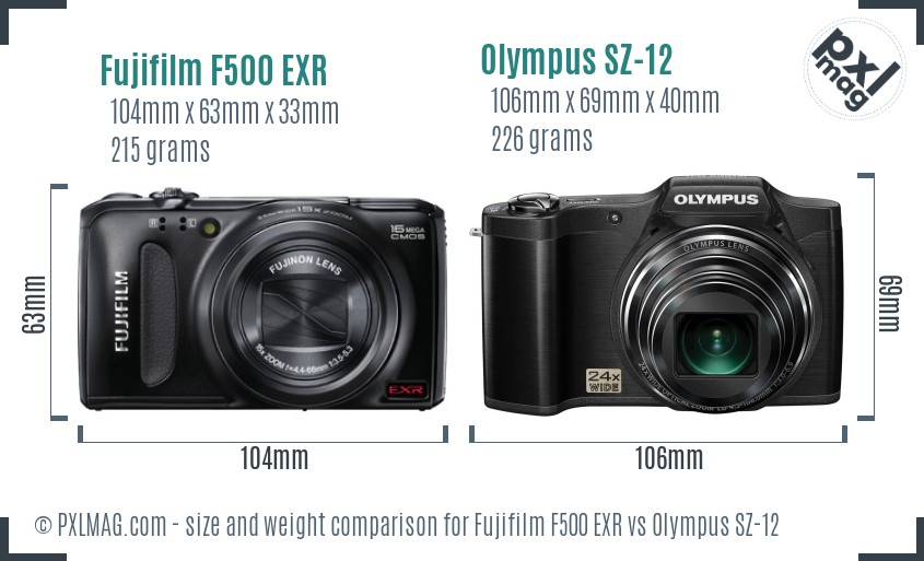 Fujifilm F500 EXR vs Olympus SZ-12 size comparison