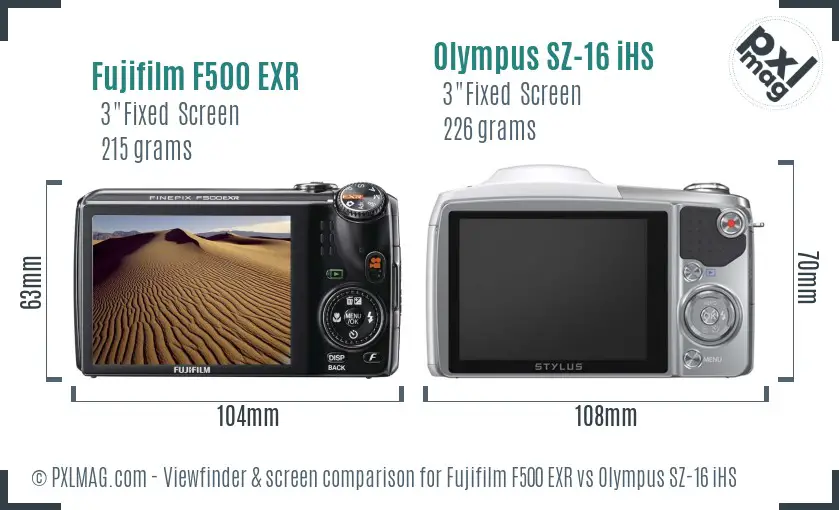 Fujifilm F500 EXR vs Olympus SZ-16 iHS Screen and Viewfinder comparison