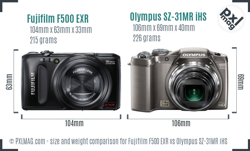 Fujifilm F500 EXR vs Olympus SZ-31MR iHS size comparison Fujifilm F500 EXR vs Olympus SZ-31MR iHS size comparison
