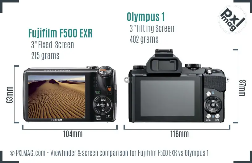 Fujifilm F500 EXR vs Olympus 1 Screen and Viewfinder comparison Fujifilm F500 EXR vs Olympus 1 Screen and Viewfinder comparison