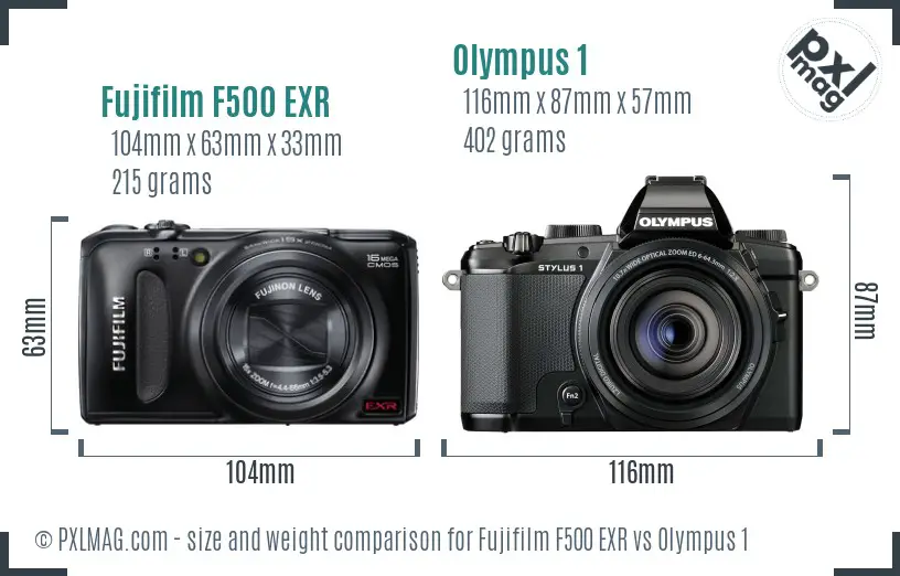 Fujifilm F500 EXR vs Olympus 1 size comparison Fujifilm F500 EXR vs Olympus 1 size comparison