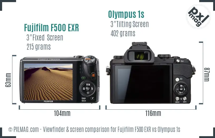 Fujifilm F500 EXR vs Olympus 1s Screen and Viewfinder comparison