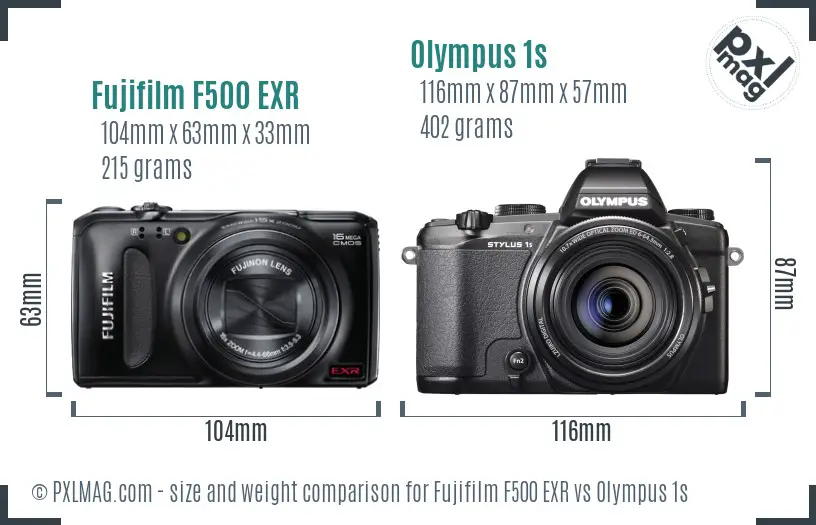 Fujifilm F500 EXR vs Olympus 1s size comparison