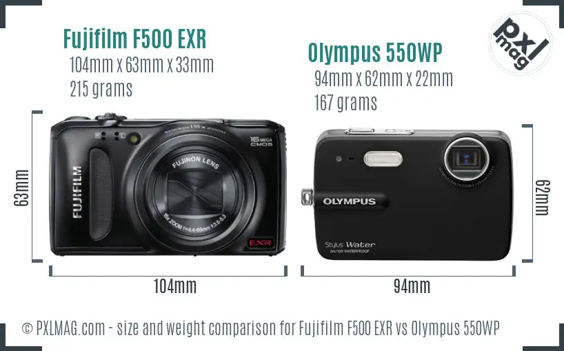 Fujifilm F500 EXR vs Olympus 550WP size comparison