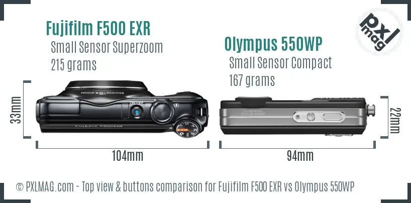 Fujifilm F500 EXR vs Olympus 550WP top view buttons comparison