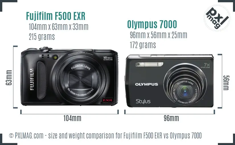 Fujifilm F500 EXR vs Olympus 7000 size comparison