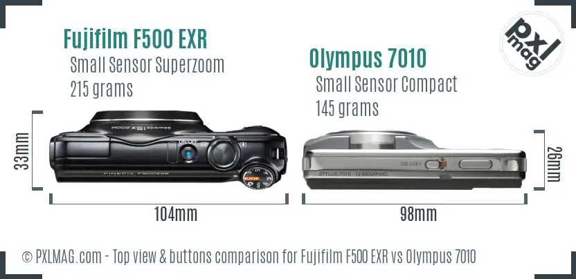 Fujifilm F500 EXR vs Olympus 7010 top view buttons comparison
