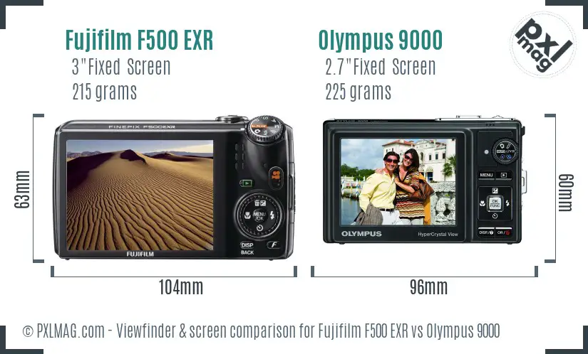Fujifilm F500 EXR vs Olympus 9000 Screen and Viewfinder comparison