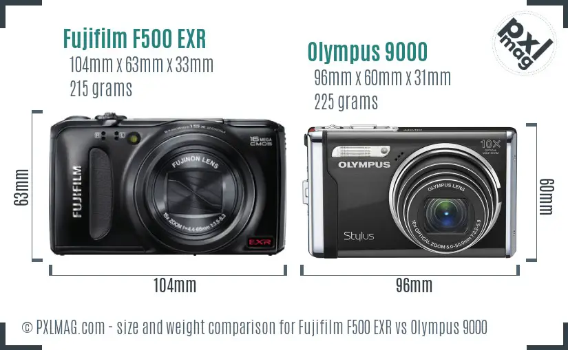 Fujifilm F500 EXR vs Olympus 9000 size comparison