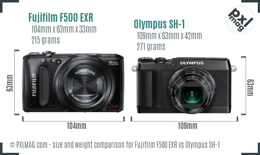 Fujifilm F500 EXR vs Olympus SH-1 size comparison