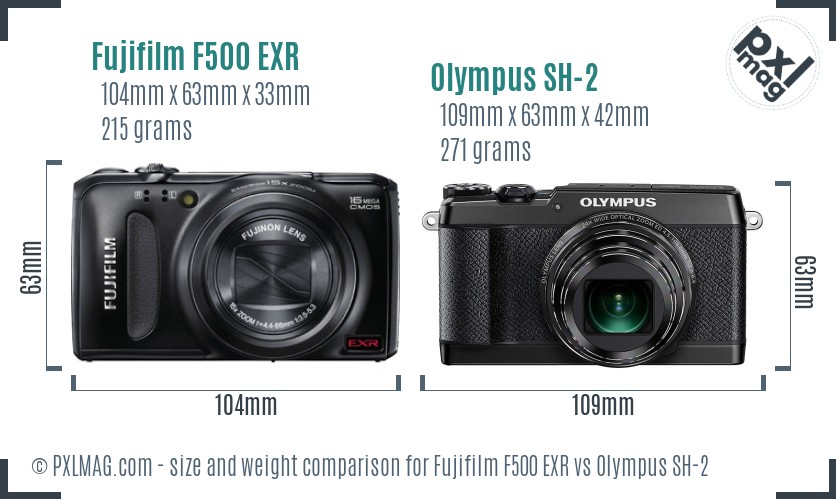 Fujifilm F500 EXR vs Olympus SH-2 size comparison
