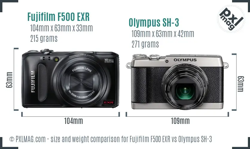 Fujifilm F500 EXR vs Olympus SH-3 size comparison