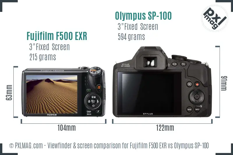 Fujifilm F500 EXR vs Olympus SP-100 Screen and Viewfinder comparison