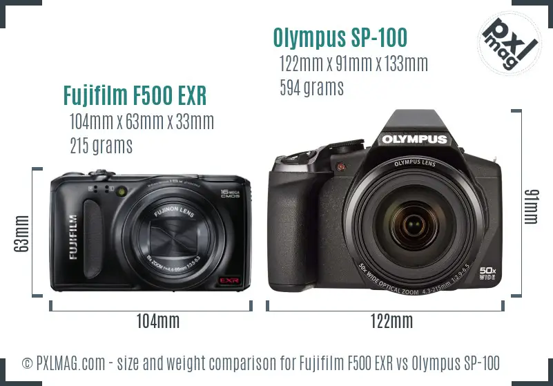 Fujifilm F500 EXR vs Olympus SP-100 size comparison