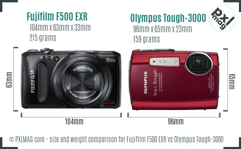 Fujifilm F500 EXR vs Olympus Tough-3000 size comparison