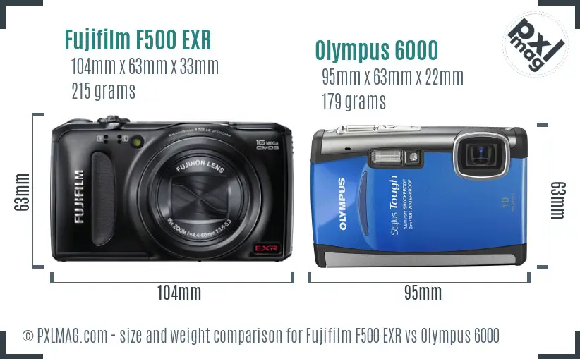 Fujifilm F500 EXR vs Olympus 6000 size comparison