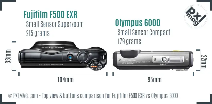 Fujifilm F500 EXR vs Olympus 6000 top view buttons comparison