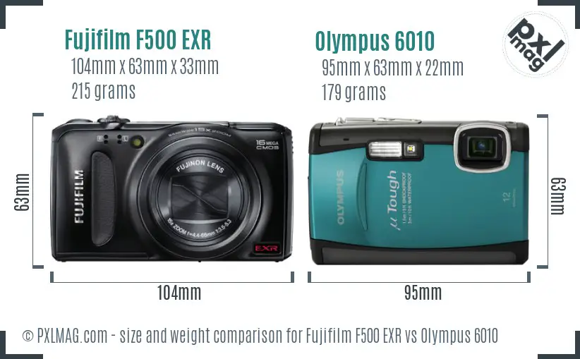 Fujifilm F500 EXR vs Olympus 6010 size comparison