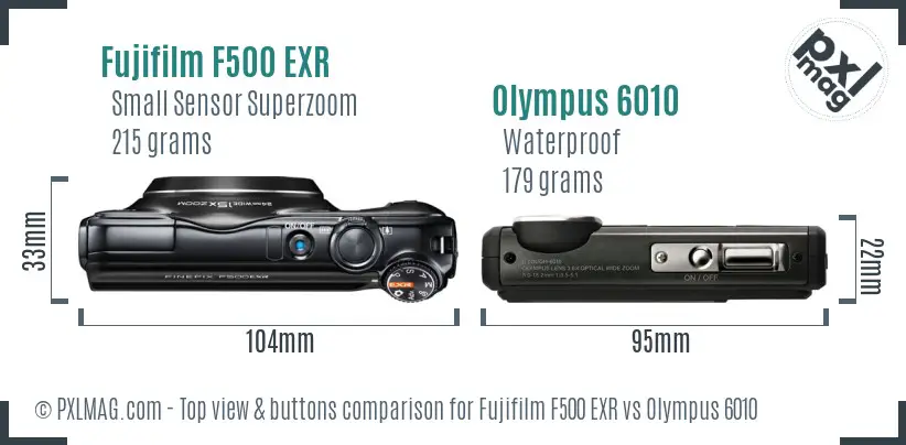 Fujifilm F500 EXR vs Olympus 6010 top view buttons comparison