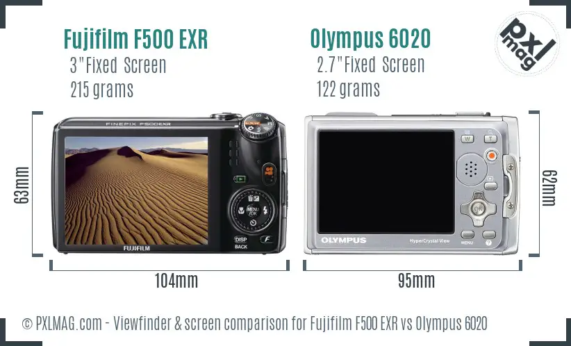 Fujifilm F500 EXR vs Olympus 6020 Screen and Viewfinder comparison