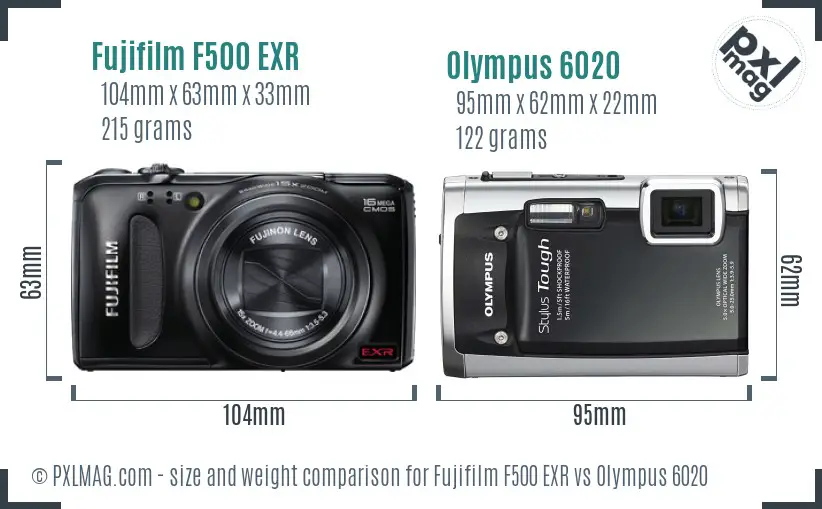 Fujifilm F500 EXR vs Olympus 6020 size comparison